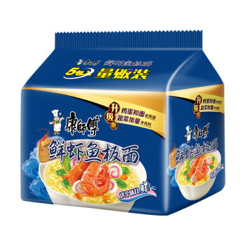 康师傅 方便面 经典鲜虾鱼板面五连包98g*5 泡面袋装速食 方便食品