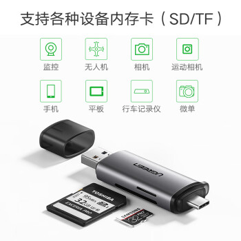绿联 USB-C3.0高速多功能合一OTG安卓手机读卡器支持SDTF单反相机行车记录仪存储卡  双卡双读 2个装
