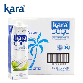 KARA 椰子水 印尼进口青椰果汁饮料0脂低卡 1L*12 包装随机