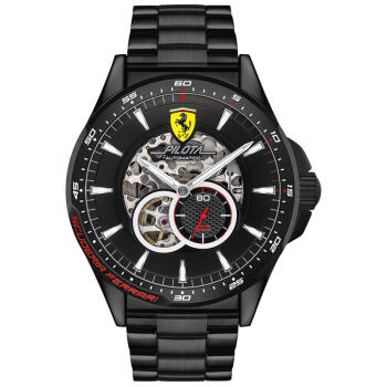ferrari法拉利手表pilota系列黑色镂空盘钢带男士机械腕表830602
