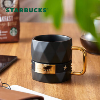 星巴克（Starbucks）经典黑金款棱面马克杯285ml时尚陶瓷水杯泡茶杯子咖啡杯节日送礼