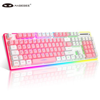 MageGee V510 无线连接薄膜键盘 RGB背光灯效键盘 真机械手感键盘 女生舒适办公键盘 电脑笔记本外设 白粉色