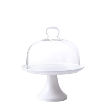 Homeglen蛋糕托盘带玻璃罩高脚水果甜品展示架 白色12英寸高脚台带玻璃罩 