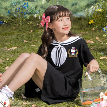 小女孩夏装学院领甜美连衣裙黑色连衣裙140建议身高136145cm体重5670