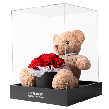 JoyFlower泰迪熊永生花束玫瑰抱抱桶七夕情人节生日礼物纪念日送女朋友实用