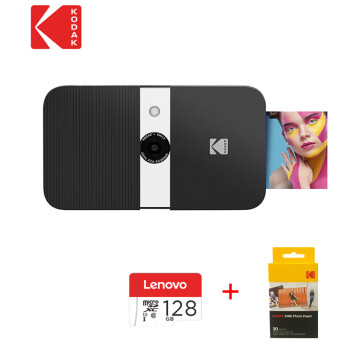 柯达（Kodak）Smile 拍立得 1000万像素 无墨打印 滑盖设计 液晶取景 黑色套装（含机器+128G卡+20张相纸）