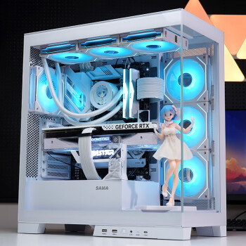 先马（SAMA）大境界 白色 ATX电脑海景房机箱台式机 双面玻璃/可拆支柱/双U3+Type-C/支持背插式主板360水冷