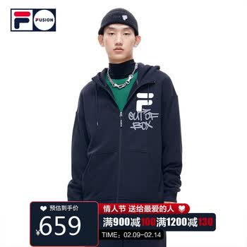 filafusion斐乐潮牌2022春季情侣款日系宽松运动外套男女深黑m