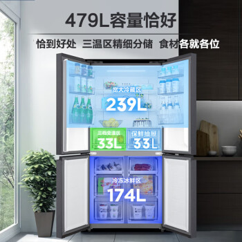 华凌479升一级能效双变频十字双开四开多门家用电冰箱超薄风冷无霜BCD-479WSPZH大容量冰箱