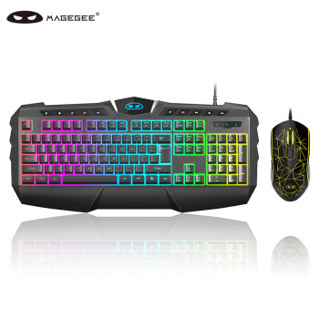 MageGee GK770 机械手感键鼠套装 RGB背光电竞游戏键盘鼠标 有线机械键盘带掌托 电脑笔记本键鼠 黑色RGB
