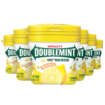 绿箭(DOUBLEMINT)薄荷糖脆皮软心糖柠檬薄荷味80g*6瓶 糖果零食儿童