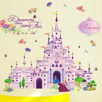 女孩房间卧室墙上温馨装饰贴画墙纸墙画自粘3个公主特大迪士尼城堡