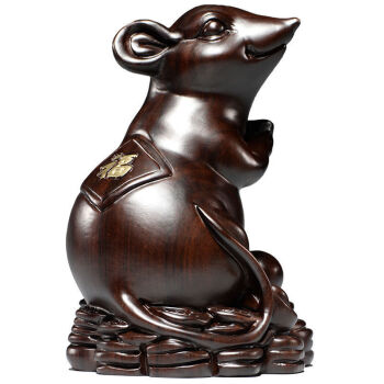木雕老鼠摆件十二生肖风水木质鼠家居装饰花梨工艺品送礼黑檀整木精雕