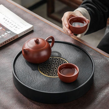浅钰茶盘储水家用沥水泡茶托盘茶台圆形茶具陶瓷面茶托台