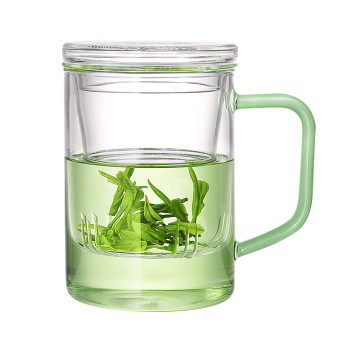 忆壶茶YIHUTEA  耐热玻璃杯绿茶杯加厚带把大容量茶水分离泡花茶杯办公家用带过滤杯子450ml