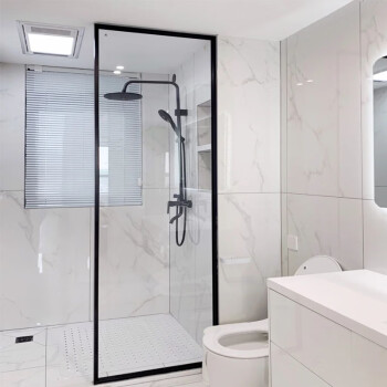淋浴房隔断一字型卫生间隔断玻璃干湿分离浴室隔断钻石型不锈钢洗澡
