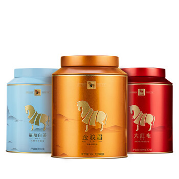 八马茶业 茶叶组合 福鼎白茶白牡丹 红茶金骏眉 乌龙茶大红袍 3罐420g