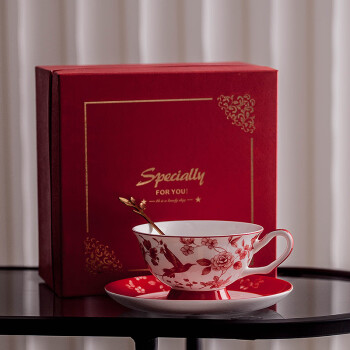 泰禧阁咖啡杯陶瓷茶具杯子套装挂耳咖啡杯碟茶具红色咖啡具3件套