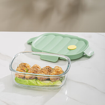 可美瑞特（COMATE）高硼硅耐热玻璃饭盒可微波加热上班带饭餐 莫兰迪绿大长 910ml