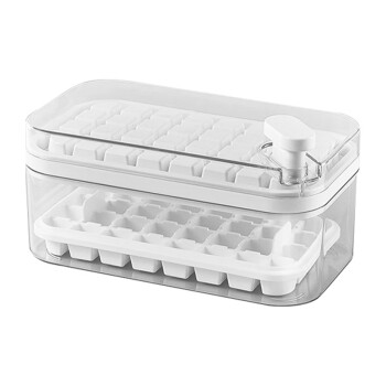 益美得 CC287 制冰储冰盒冰箱按压自制冰块模具塑料冰格 象牙白64格双层