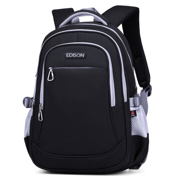 Edison初中生书包防泼水大容量双肩包小学生高年级减负背包L796-7黑灰色