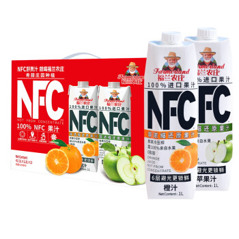 福兰农庄 NFC果汁混合装礼盒 橙汁+苹果汁 100%NFC果汁 公司员工福利 春节礼盒1L*4