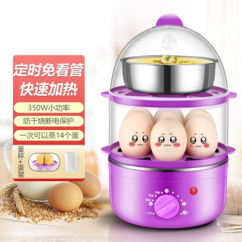 领锐（lingrui） 定时煮蛋器蒸蛋器自动断电不锈钢煮鸡蛋机蛋羹迷你多功能家用早餐神器温泉蛋糖心胆 XB-EC03紫色(带蒸碗)