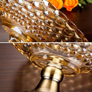 Homeglen欧式果盘水晶玻璃创意高脚干水果盘 金色超大号玻璃脚直径36cm