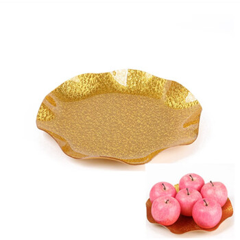 Homeglen 亚克力金丝水果盘小吃盘塑料果盘金色干果碟  26cm（金丝）10个装
