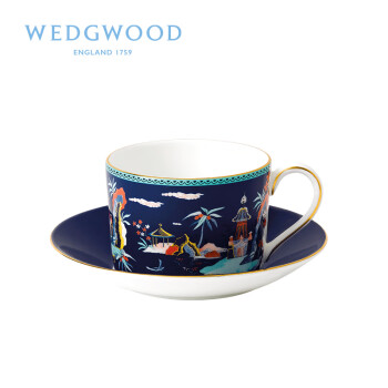 WEDGWOOD威基伍德 漫游美境杯碟套组 单人骨瓷欧式下午茶咖啡具 蓝塔物语