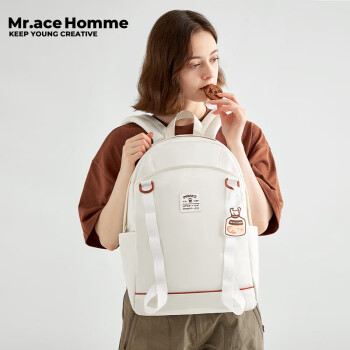 Mr.ace Homme甜品屋 创意中学生书包女小众设计背包简约高中生挂饰双肩包 白