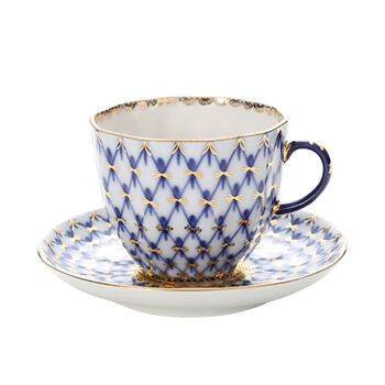俄皇（Lomonosov）瓷器钴蓝咖啡杯马克杯碟套装 一杯一碟 钴蓝网纹-封锁与希望