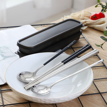 美厨（maxcook）304不锈钢筷子勺子餐具套装 创意便携式筷勺三件套本色 MCGC849