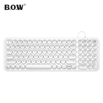 航世（BOW）HW098AS-2 办公有线键盘 超薄便携复古圆帽键盘 笔记本台式电脑USB游戏键盘 白色
