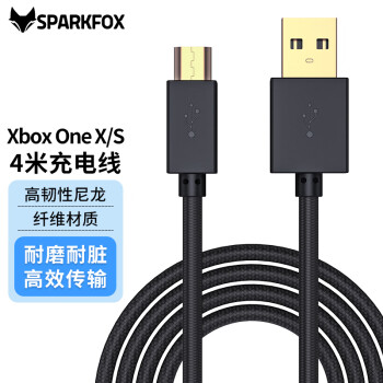 SparkFox闪狐原装 Xbox One s无线游戏手柄充电线4M电脑PC连接线USB线one X数据线配件