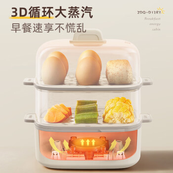 小熊煮蛋器 蒸蛋器 单双层家用多功能高温保护早餐鸡蛋羹迷你电蒸锅 ZDQ-D12R3