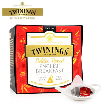 川宁（TWININGS）红茶 进口茶叶可搭配牛奶 金毫英式早餐红茶15袋*3g