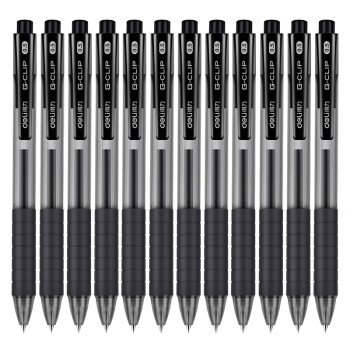 得力(deli）签字笔按动中性笔0.5mm水笔办公用品签字笔(黑)12支装 S06