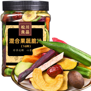 松川良品 混合水果蔬菜干脆片 休闲零食品铺子非油炸小吃秋葵什锦 180g 罐装16种