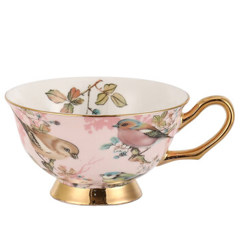 骏十七AQ粉鸟欧式咖啡杯套装杯碟英式下午茶茶具茶杯-4杯4碟4勺1茶壶