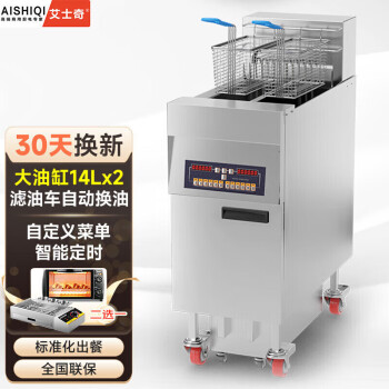 艾士奇（AISHIQI）电炸炉商用 小吃油炸锅油炸机 油条薯条炸串机 重型立式炸炉（双缸带滤油车380V）