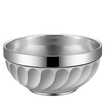 胜佳 百合碗 普通款 双层碗不锈钢碗家用食堂打饭碗铁碗 18cm