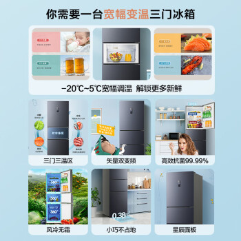 海信（Hisense）三开门冰箱小型 家用电冰箱 无霜冰箱一级能效 252升双变频 小户型 BCD-252WYK1DPUJ三温精储