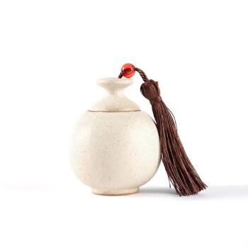 水墨当清 创意粗陶葫芦茶叶罐 陶瓷密封醒茶罐  天地方圆-米白色