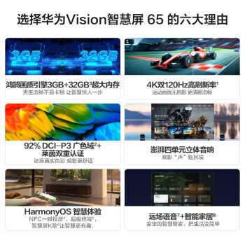 华为Vision智慧屏 65英寸 120Hz超薄全面屏4K超高清 3GB+32GB智能液晶护眼电视机 以旧换新HD65MILA