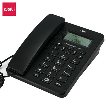 得力（deli）电话机 座机 固定电话 大按键 免提通话 来电显示 黑 13606