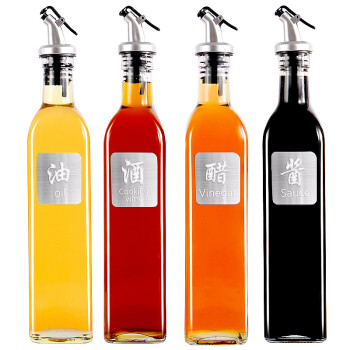拜杰（Baijie）玻璃油壶油瓶 4个装 500ml 调料盒调料瓶酱油瓶醋瓶分装瓶佐料瓶调味罐 厨房用品套装cp-187