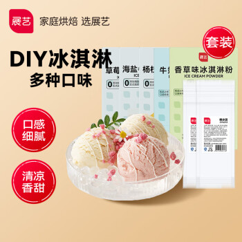 展艺冰淇淋粉手工自制(草莓+海盐+牛奶+杨枝甘露+香草) 500g+冰袋40只