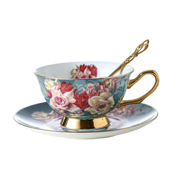 骏十七AQ玫瑰花咖啡杯欧式套装陶瓷小精致杯碟-4杯4碟4勺1茶壶
