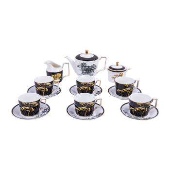 奥唯 咖啡具套装 欧式陶瓷咖啡具下午茶茶具茶杯套装送礼 水墨金楼15头